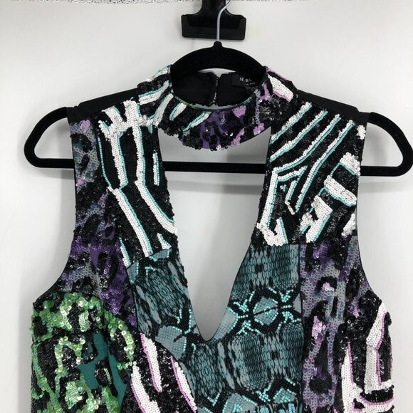 Marciano Animalesque Glow Sequin Cutout Halter Neck V-neck Mini Dress size  XS - Picture 10 of 16